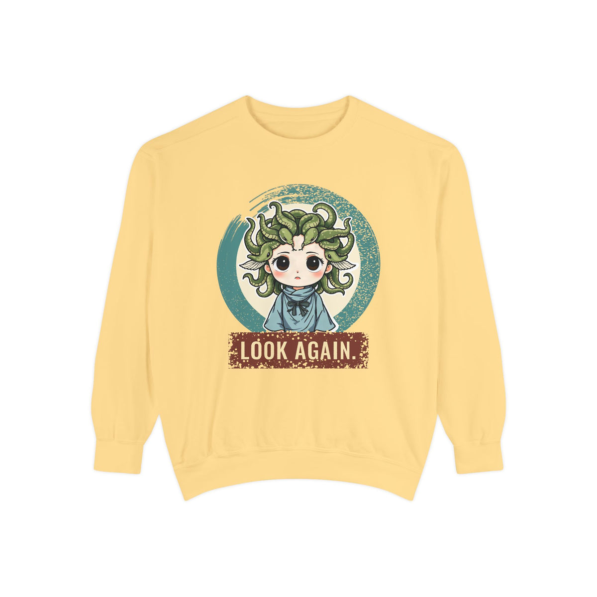 Medusa · “Look again.” — Garment-Dyed Sweatshirt