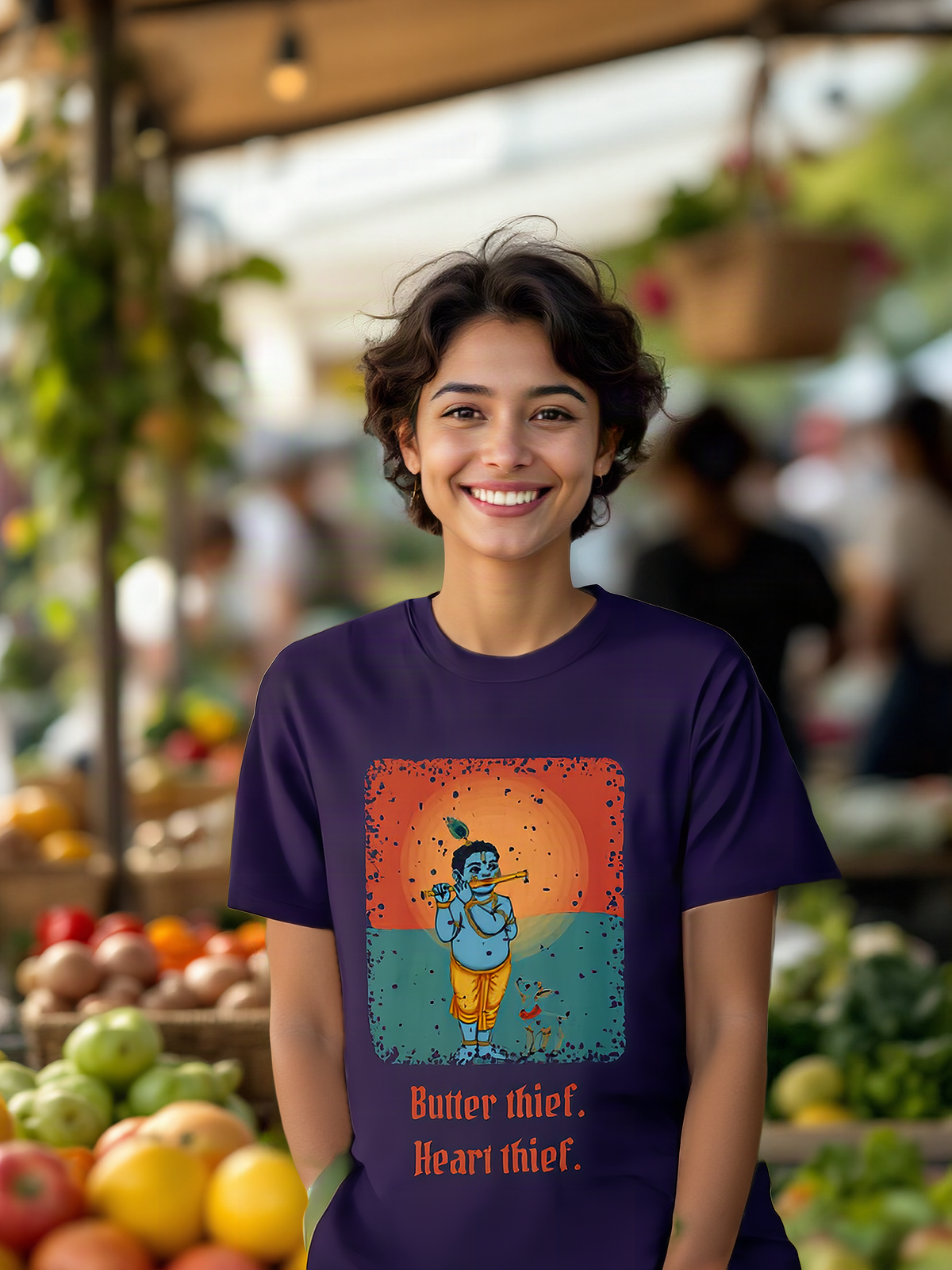 Mockup: AI-generated photo of the design worn by a model. The real shirt is printed to order; colours may vary slightly.