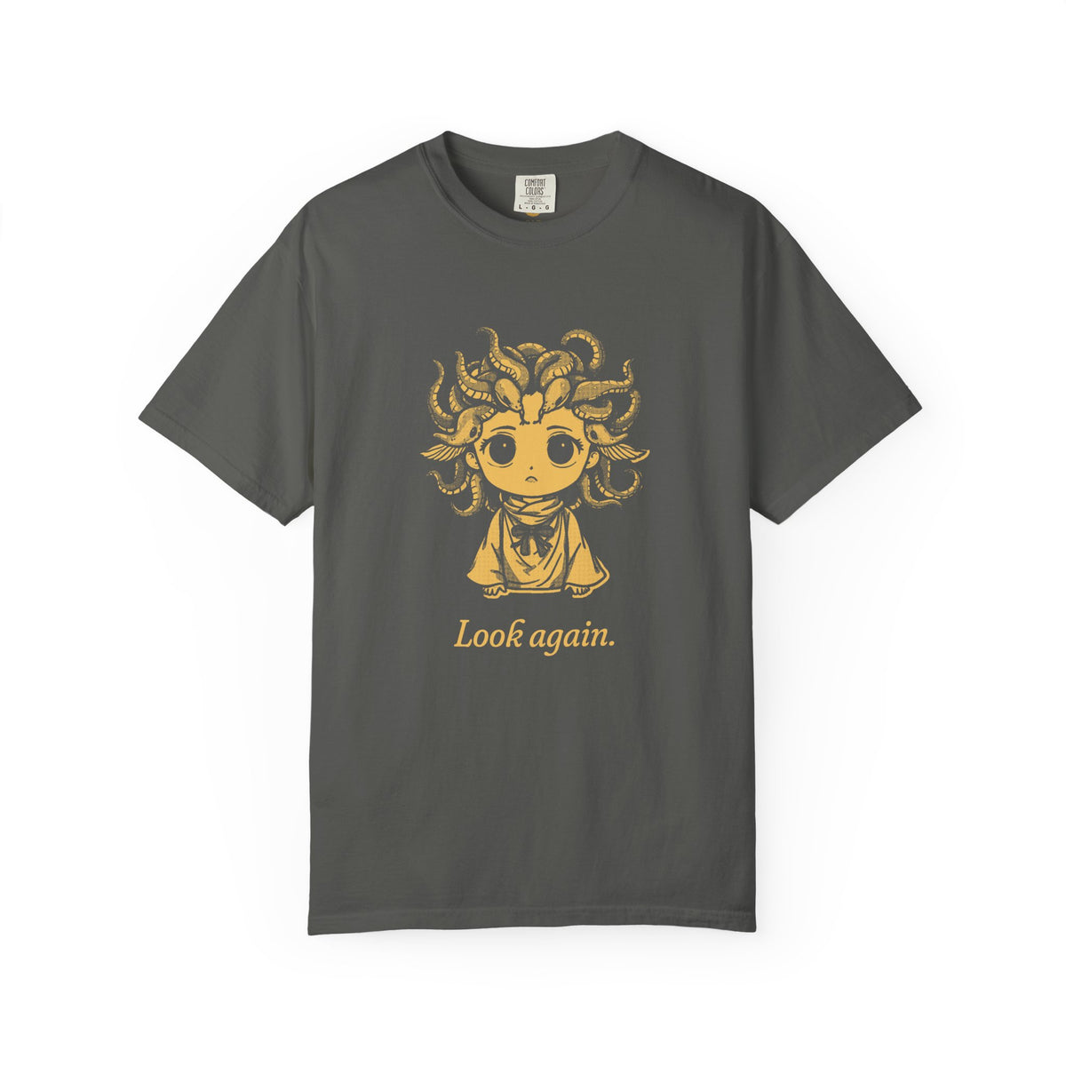 Medusa · “Look again.” — Garment-Dyed One-Ink Tee