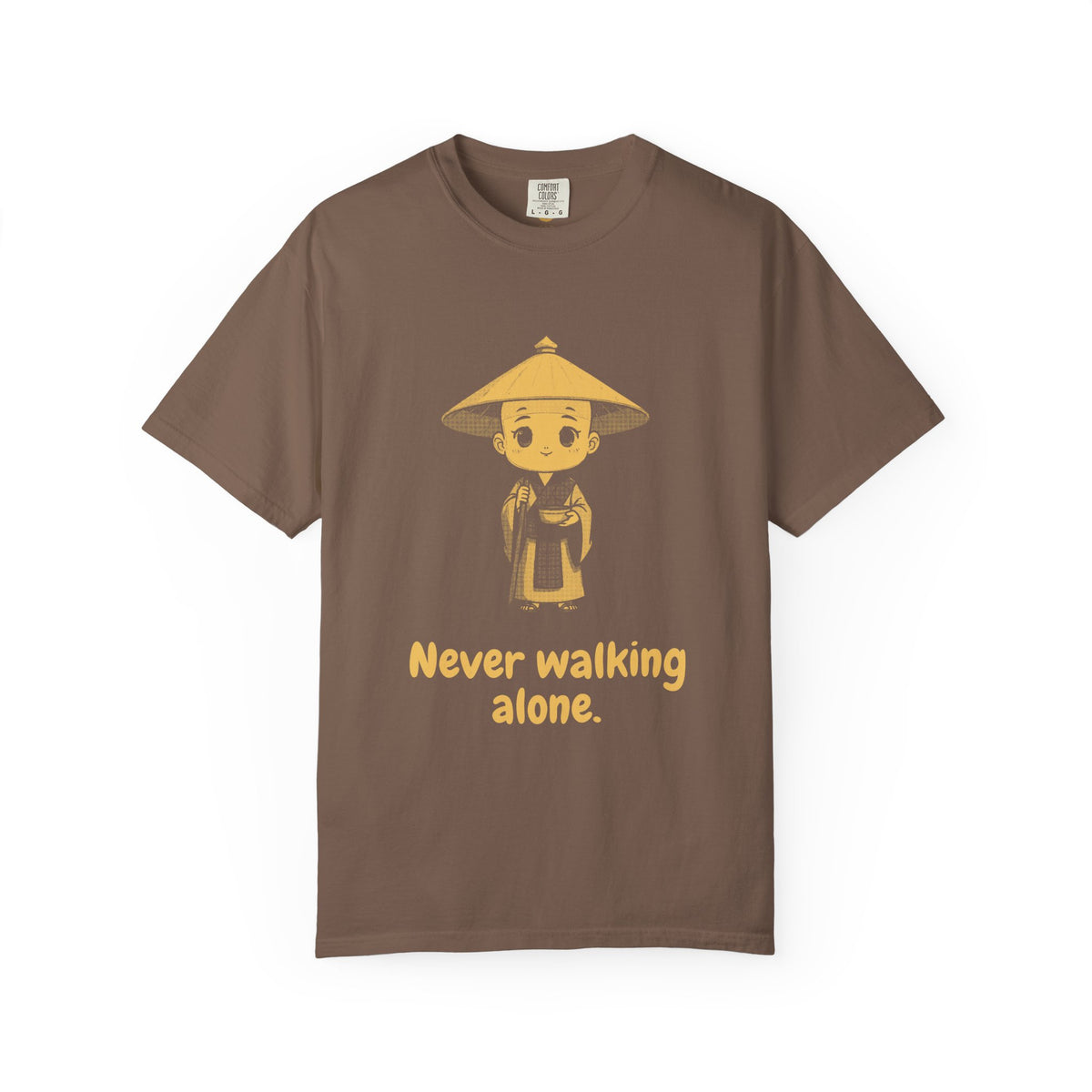 Kōbō Daishi · “Never walking alone.” — Garment-Dyed One-Ink Tee