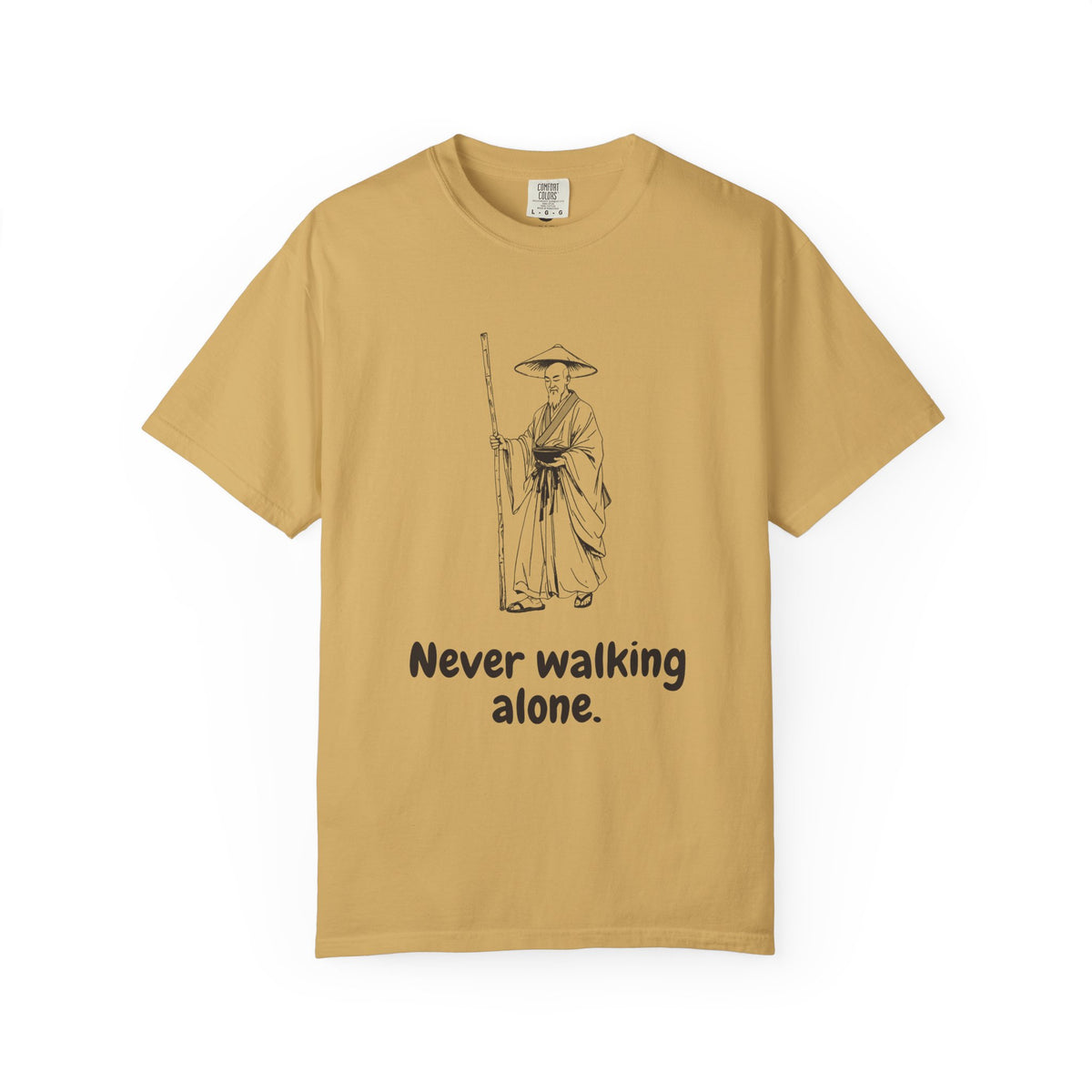 Kōbō Daishi · “Never walking alone.” — Garment-Dyed One-Ink Tee
