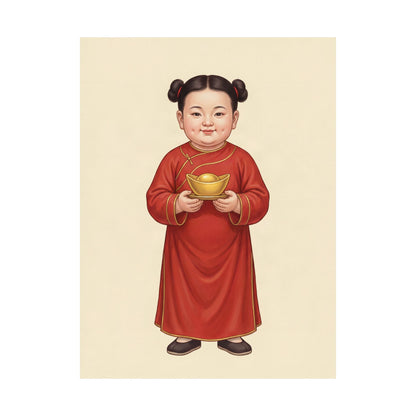Jinbao Tongzi: Gold Ingot in Both Hands — Art Print