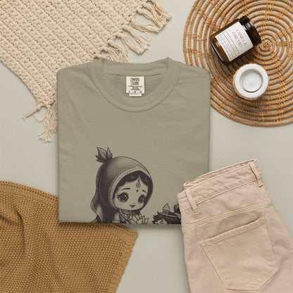Radha · “Her name comes first.” — Garment-Dyed One-Ink Tee