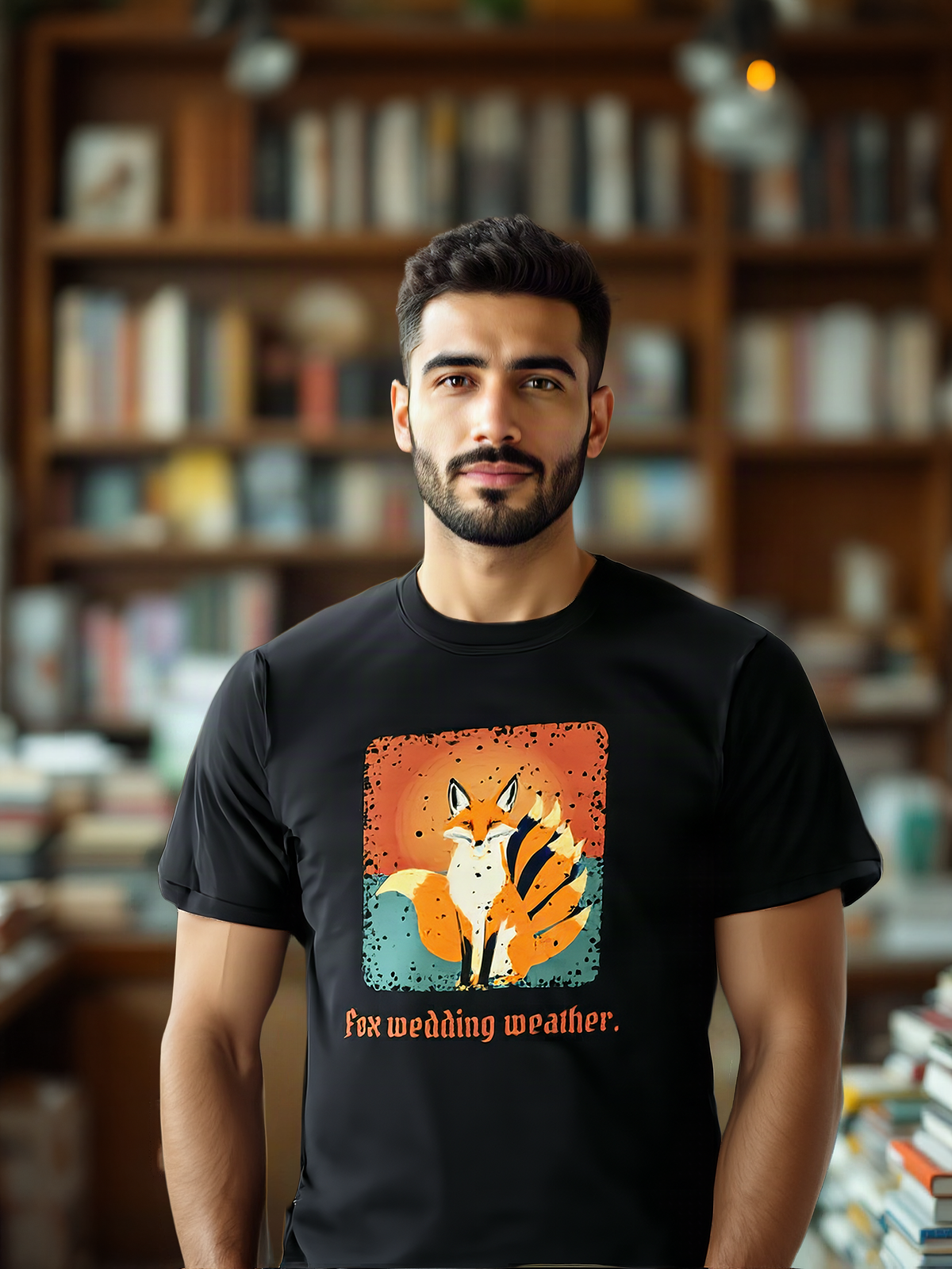 Mockup: AI-generated photo of the design worn by a model. The real shirt is printed to order; colours may vary slightly.