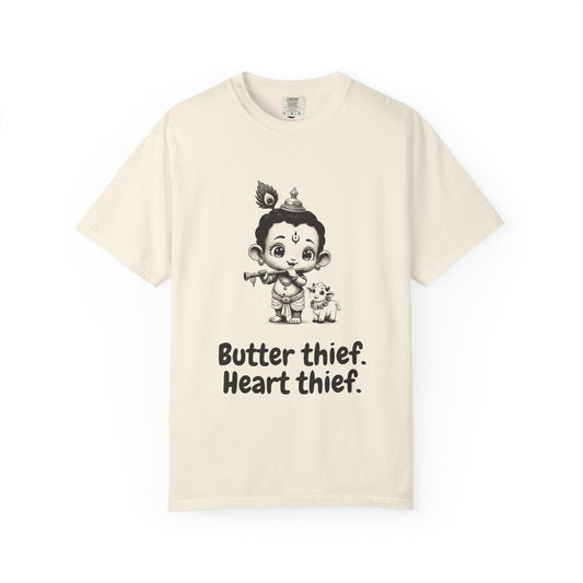 Krishna · “Butter thief. Heart thief.” — Garment-Dyed One-Ink Tee
