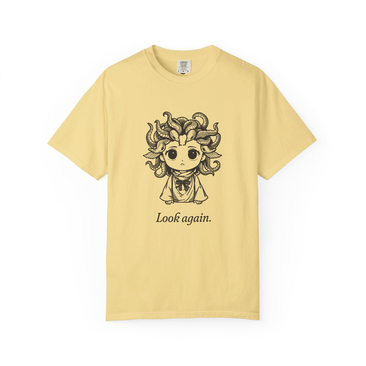 Medusa · “Look again.” — Garment-Dyed One-Ink Tee