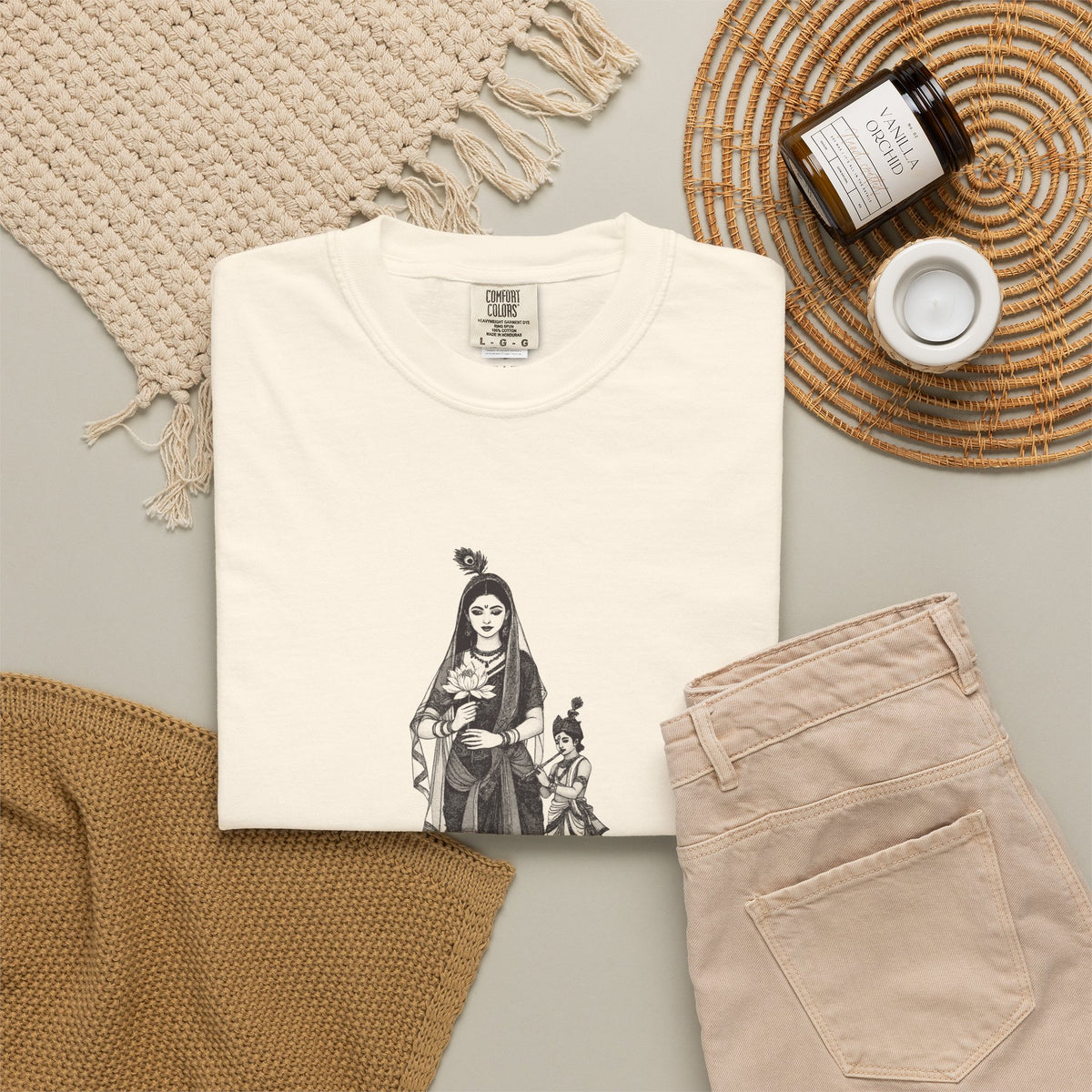 Radha · “Her name comes first.” — Garment-Dyed One-Ink Tee