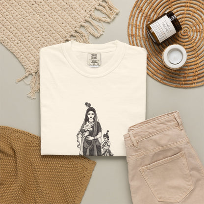 Radha · “Her name comes first.” — Garment-Dyed One-Ink Tee
