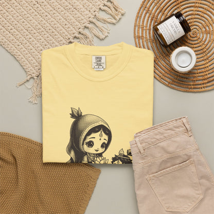 Radha · “Her name comes first.” — Garment-Dyed One-Ink Tee