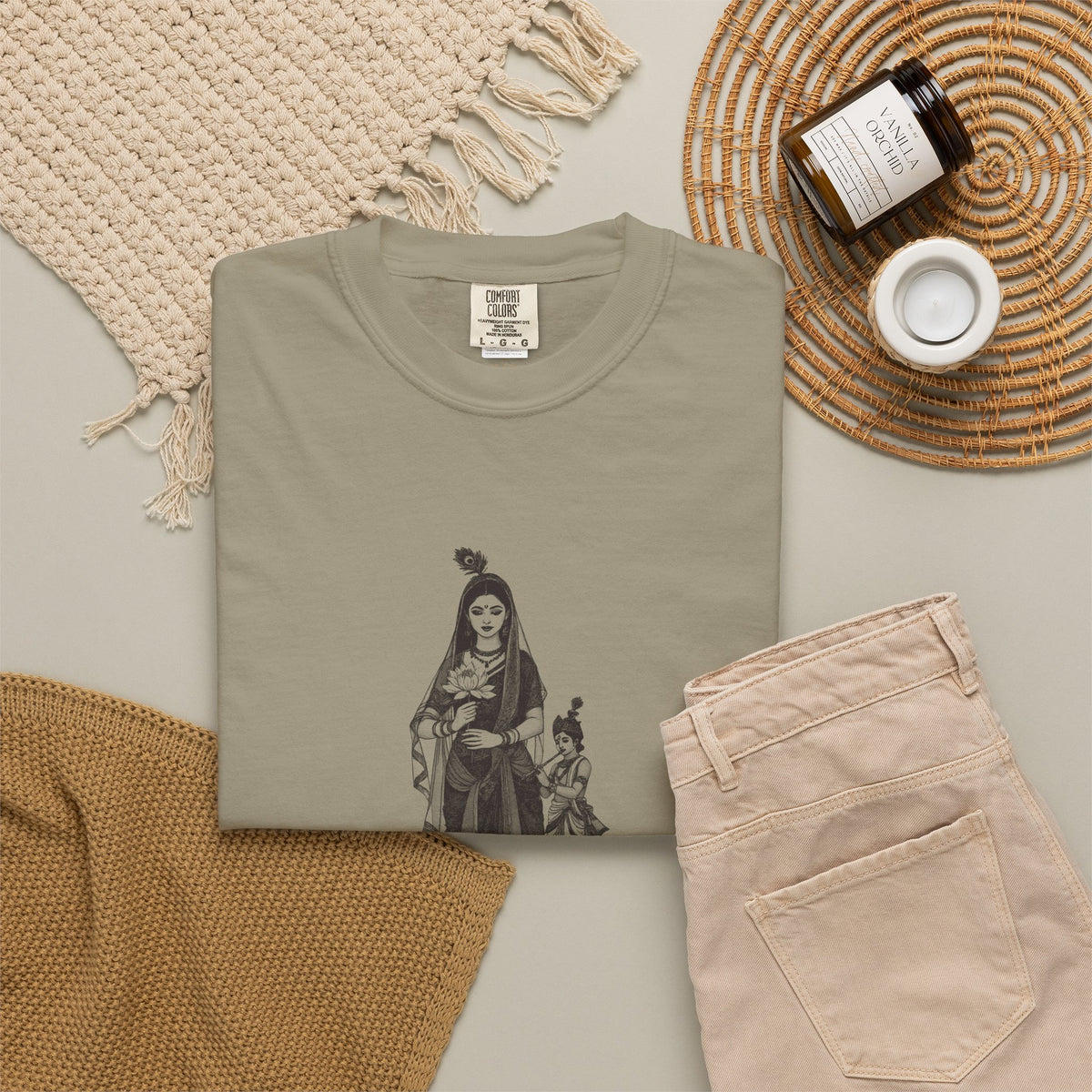Radha · “Her name comes first.” — Garment-Dyed One-Ink Tee