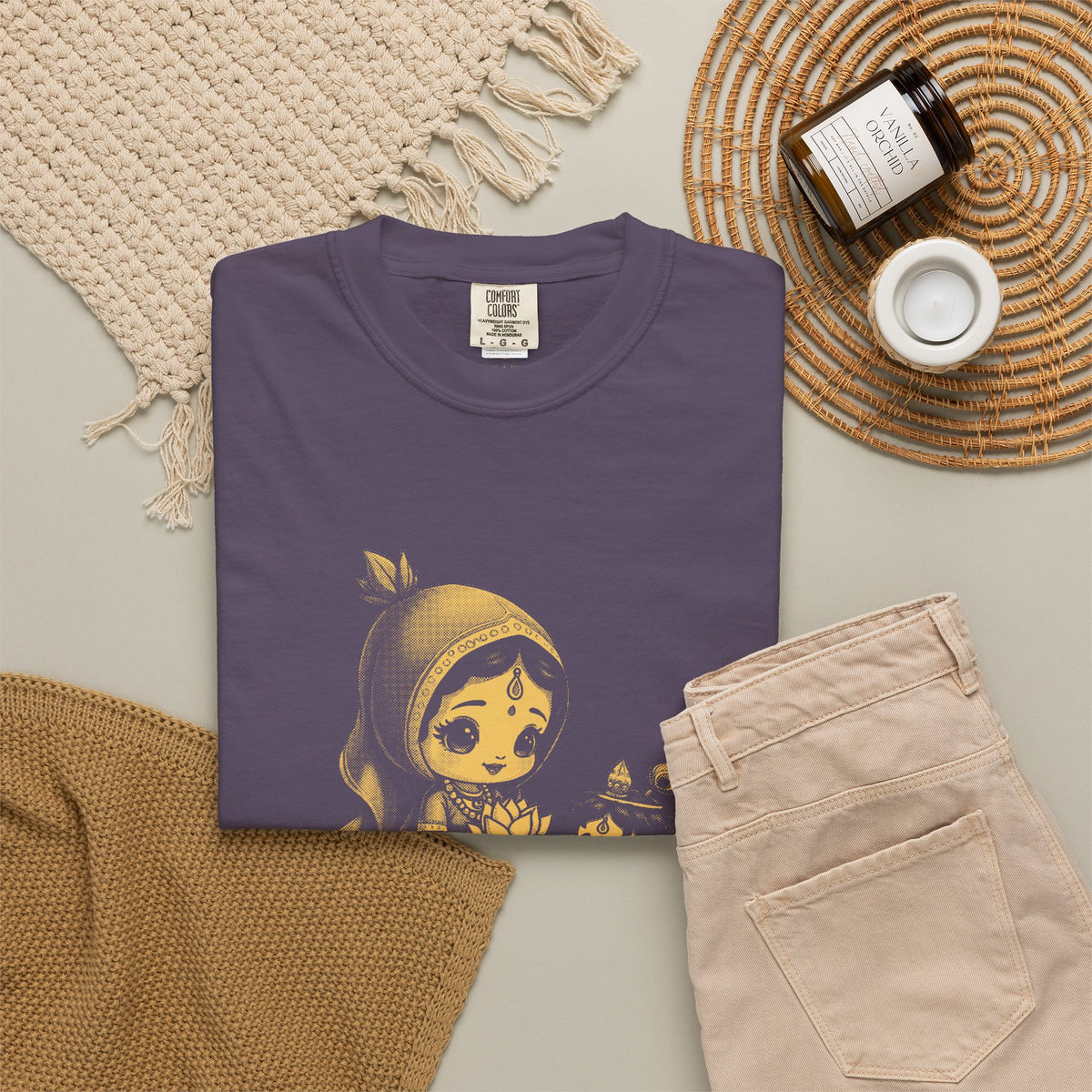 Radha · “Her name comes first.” — Garment-Dyed One-Ink Tee
