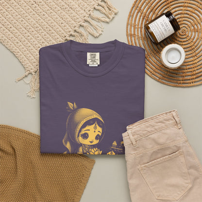 Radha · “Her name comes first.” — Garment-Dyed One-Ink Tee