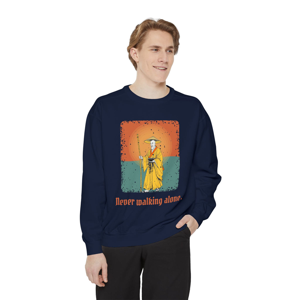 Kōbō Daishi · “Never walking alone.” — Garment-Dyed Sweatshirt