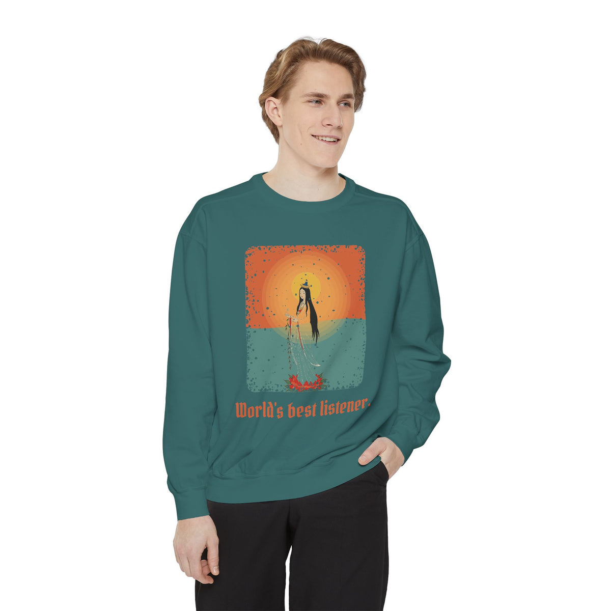 Guanyin · “World's best listener.” — Garment-Dyed Sweatshirt