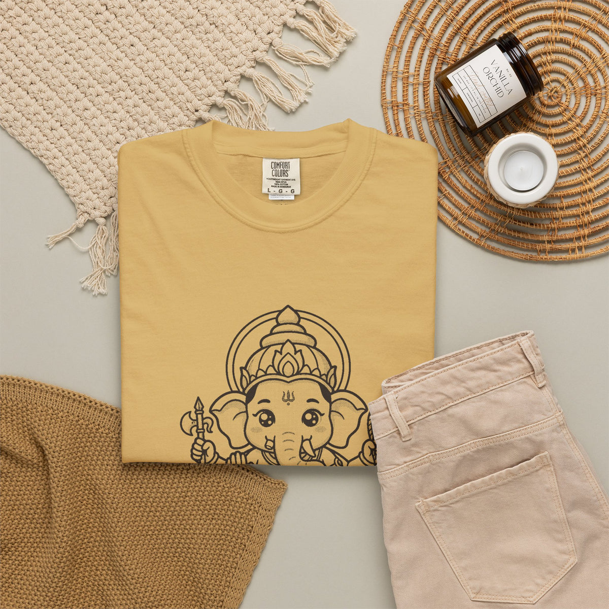 Ganesha · “First things first.” — Garment-Dyed One-Ink Tee