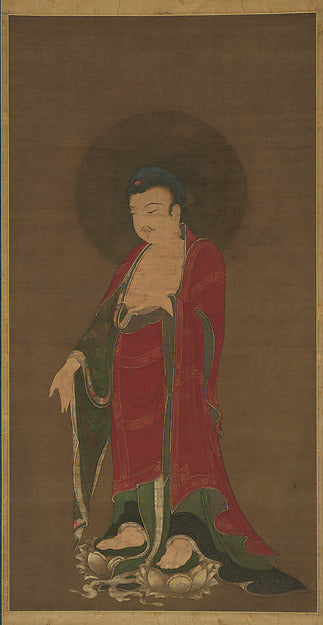 Late 13th-century Chinese painting of Amitabha descending from his Pure Land on lotus pedestals, welcoming the faithful at death (raigō).