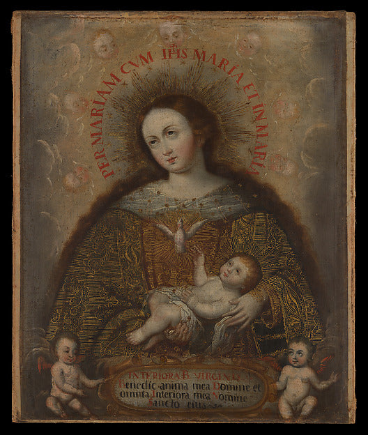 Cuzco, Peru, 18th century: the Soul of the Virgin Mary with the Christ Child, dove and cherubs.