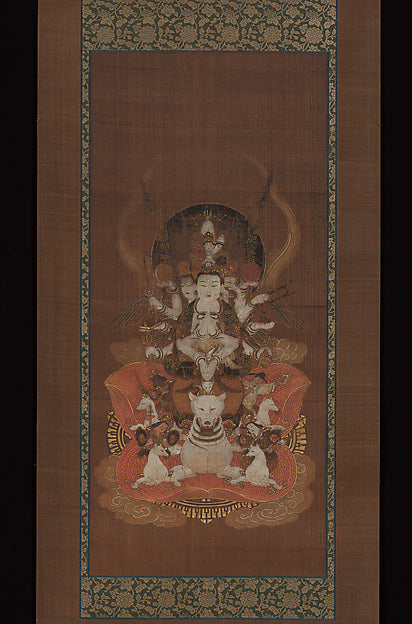 17th-century scroll of the multi-armed Buddhist goddess Dakini, attended by white foxes.