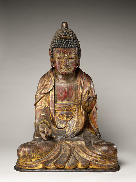 18th-century Korean gilded wooden Amitabha seated with hand gestures (mudras) characteristic of his iconography.