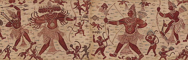 Rama and Ravana in combat, with Hanuman's monkey army; late 18th-century Coromandel Coast textile.