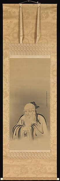 Japanese hanging scroll, 1665, portraying Emperor Shennong as a bearded elder in robes, showing his image in Japanese art.