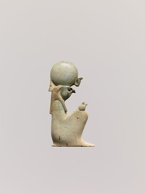 Inlay of squatting Re with falcon head and sun disc, 360–343 BCE.