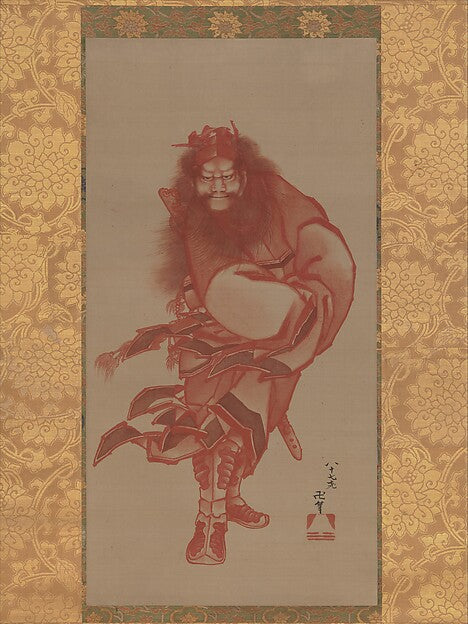 Red Zhong Kui (Shōki), 1846 Japanese hanging scroll in red pigment; red Shōki images were used against smallpox.