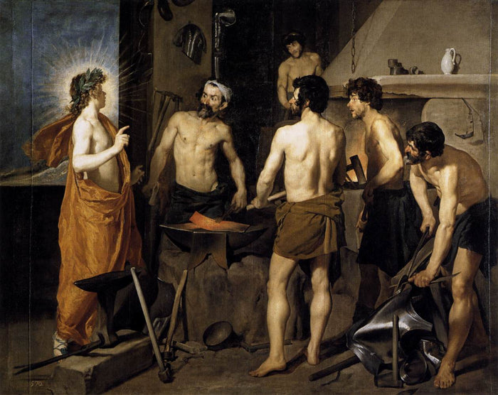 Velázquez, Apollo in the Forge of Vulcan (1630): the radiant Apollo tells the smith god and his workers of Venus's infidelity.