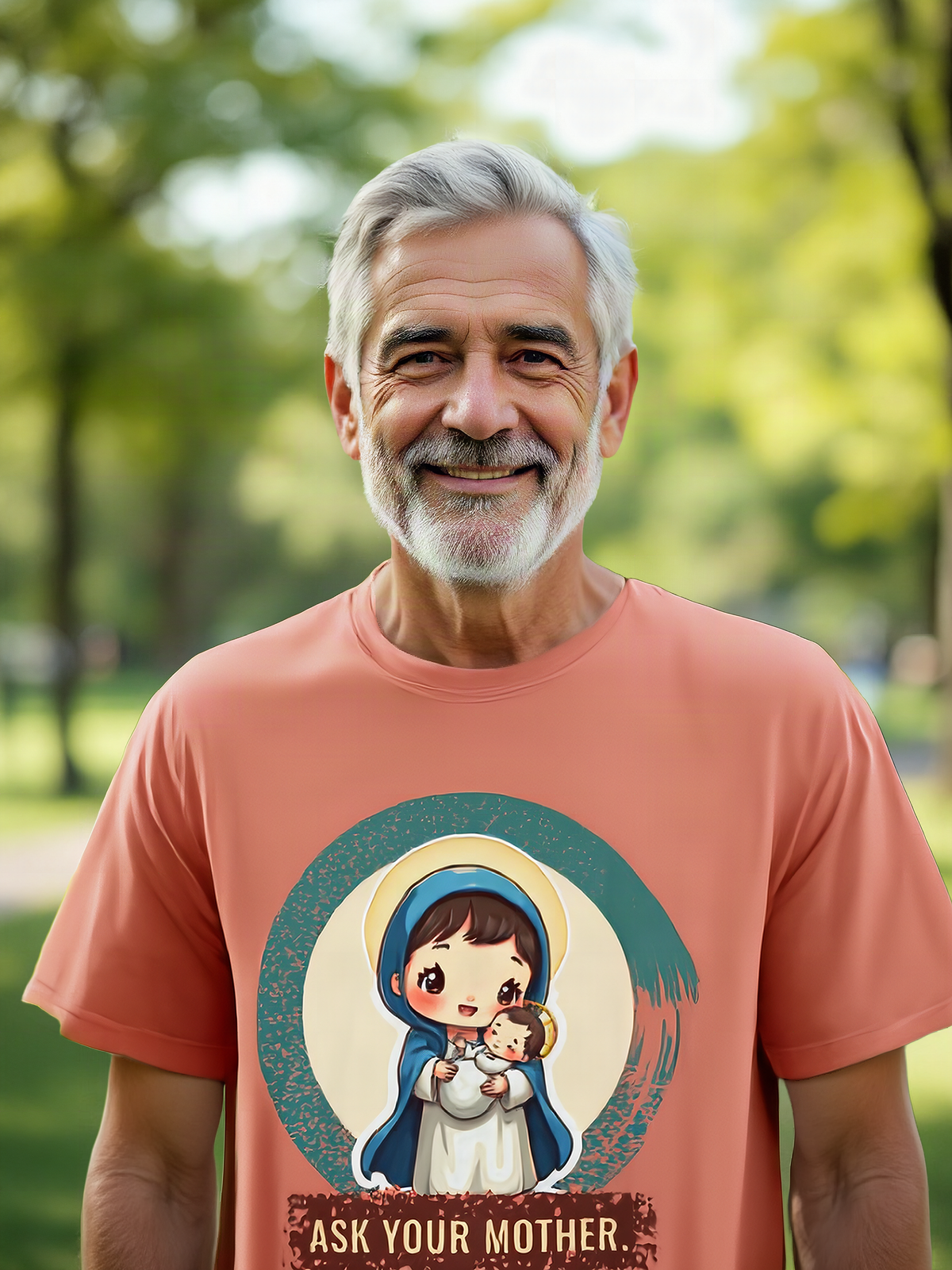 Mockup: AI-generated photo of the design worn by a model. The real shirt is printed to order; colours may vary slightly.
