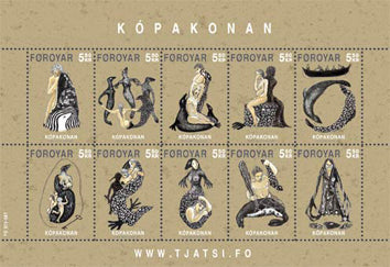 Faroese 2007 stamp sheet 'Kópakonan' (the seal woman), illustrating the Faroese kin tale of seal-folk shedding skins.