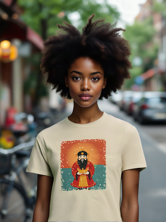 Mockup: AI-generated photo of the design worn by a model. The real shirt is printed to order; colours may vary slightly.