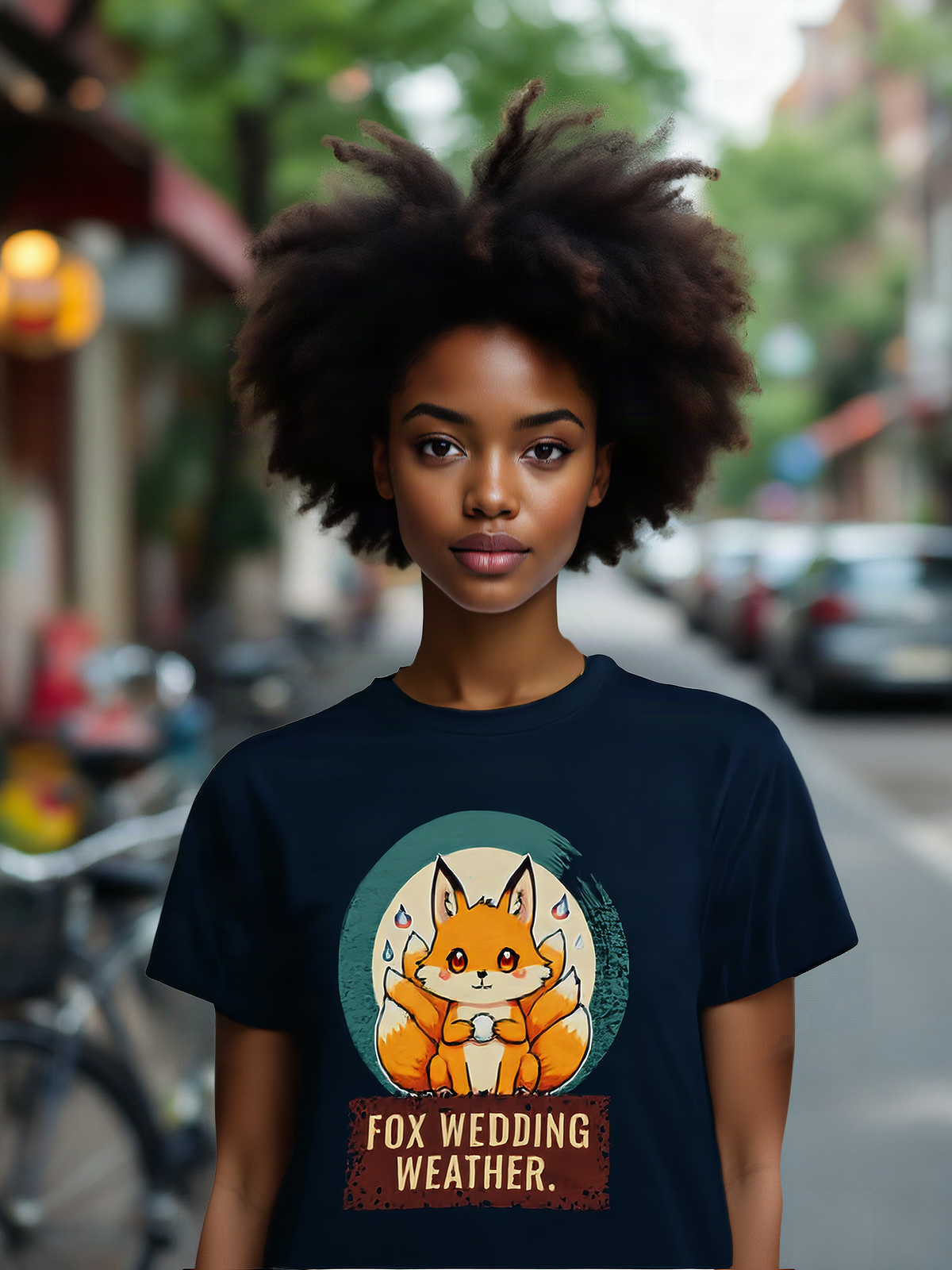 Mockup: AI-generated photo of the design worn by a model. The real shirt is printed to order; colours may vary slightly.