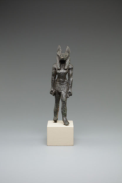 Standing bronze figure of Anubis with jackal head and human body, 664–30 BCE, Egypt.