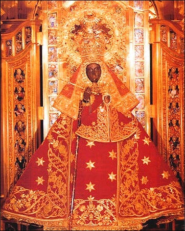 Statue of the Virgin of Guadalupe of Extremadura, Spain, the older Marian image from which the Mexican title takes its name.