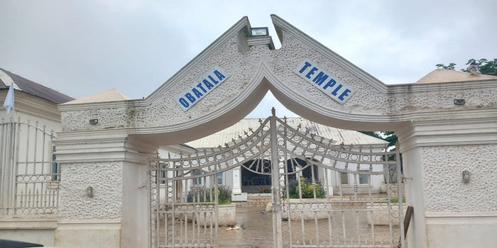 Gate of the Obatala Temple in Ile-Ife, 2024, a site devoted to Ọbàtálá in the Yoruba homeland.