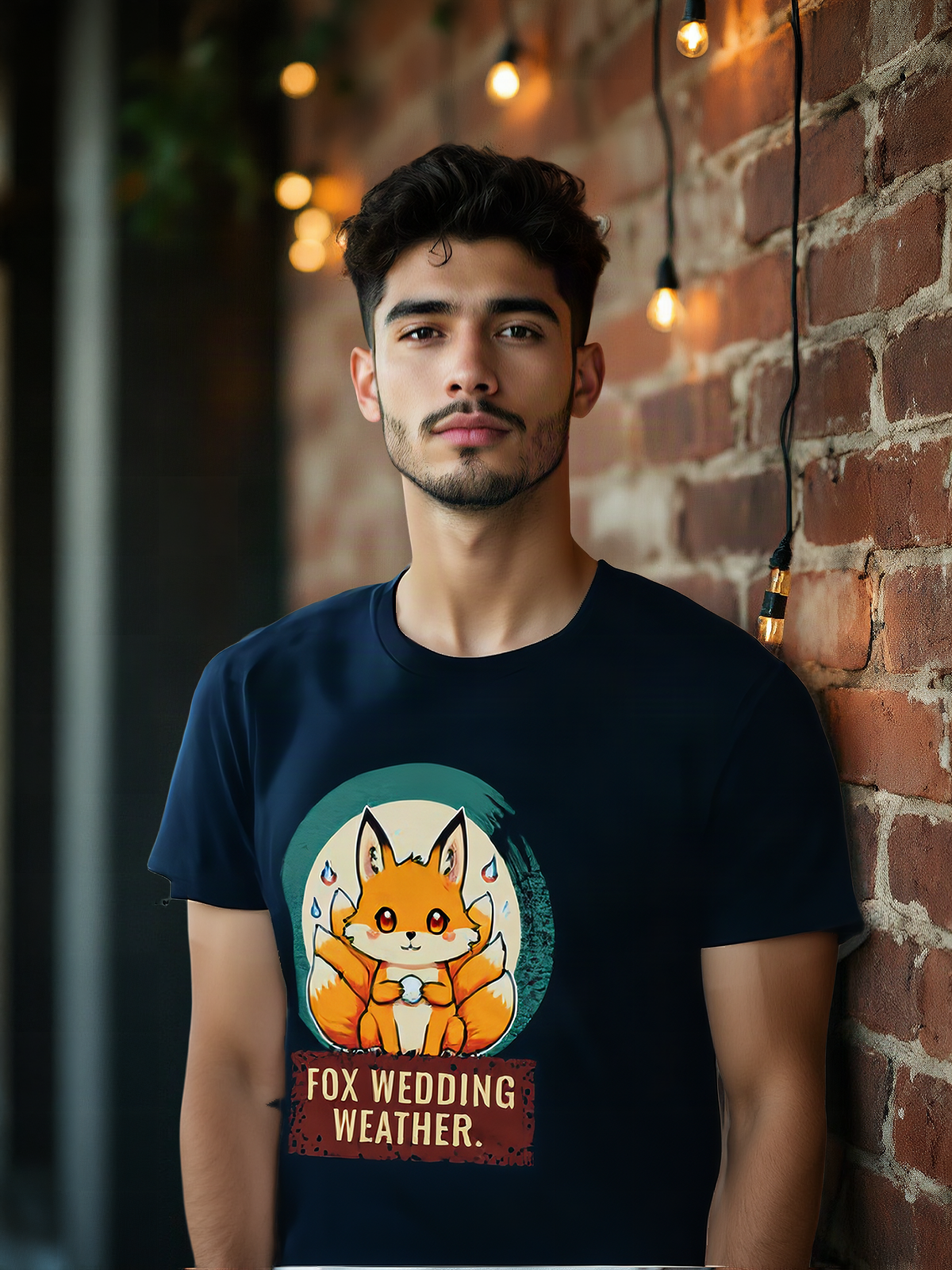 Mockup: AI-generated photo of the design worn by a model. The real shirt is printed to order; colours may vary slightly.