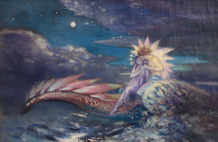George William Russell's 'Sea Serpent' (c. 1900–1915): a visionary Celtic Revival image of otherworldly beings riding a luminous sea creature.