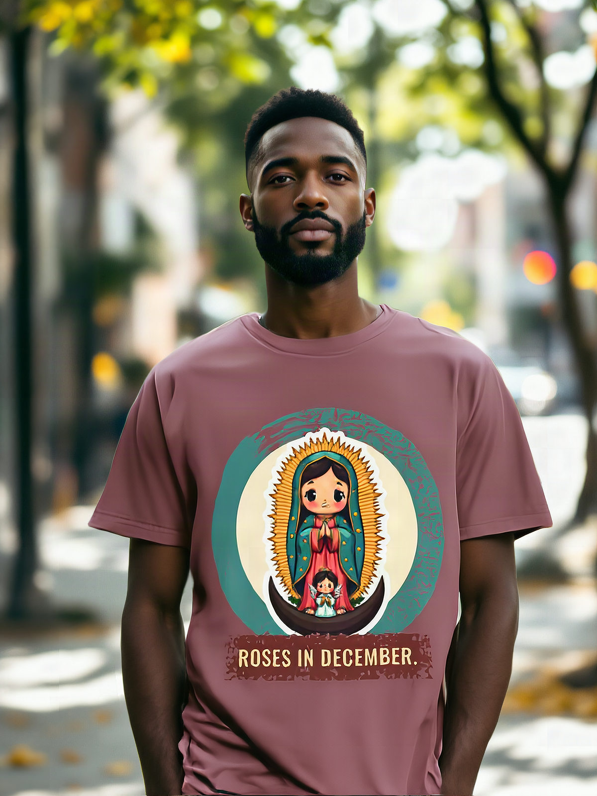Mockup: AI-generated photo of the design worn by a model. The real shirt is printed to order; colours may vary slightly.