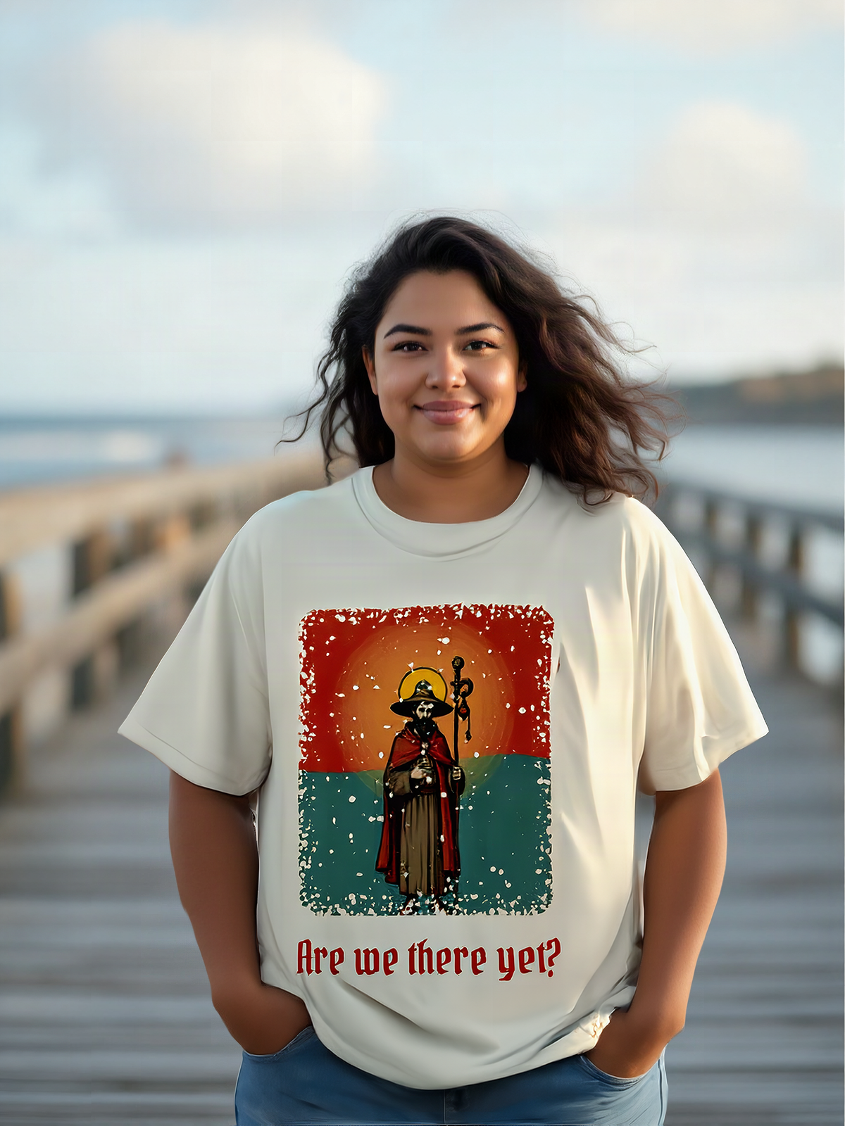 Mockup: AI-generated photo of the design worn by a model. The real shirt is printed to order; colours may vary slightly.