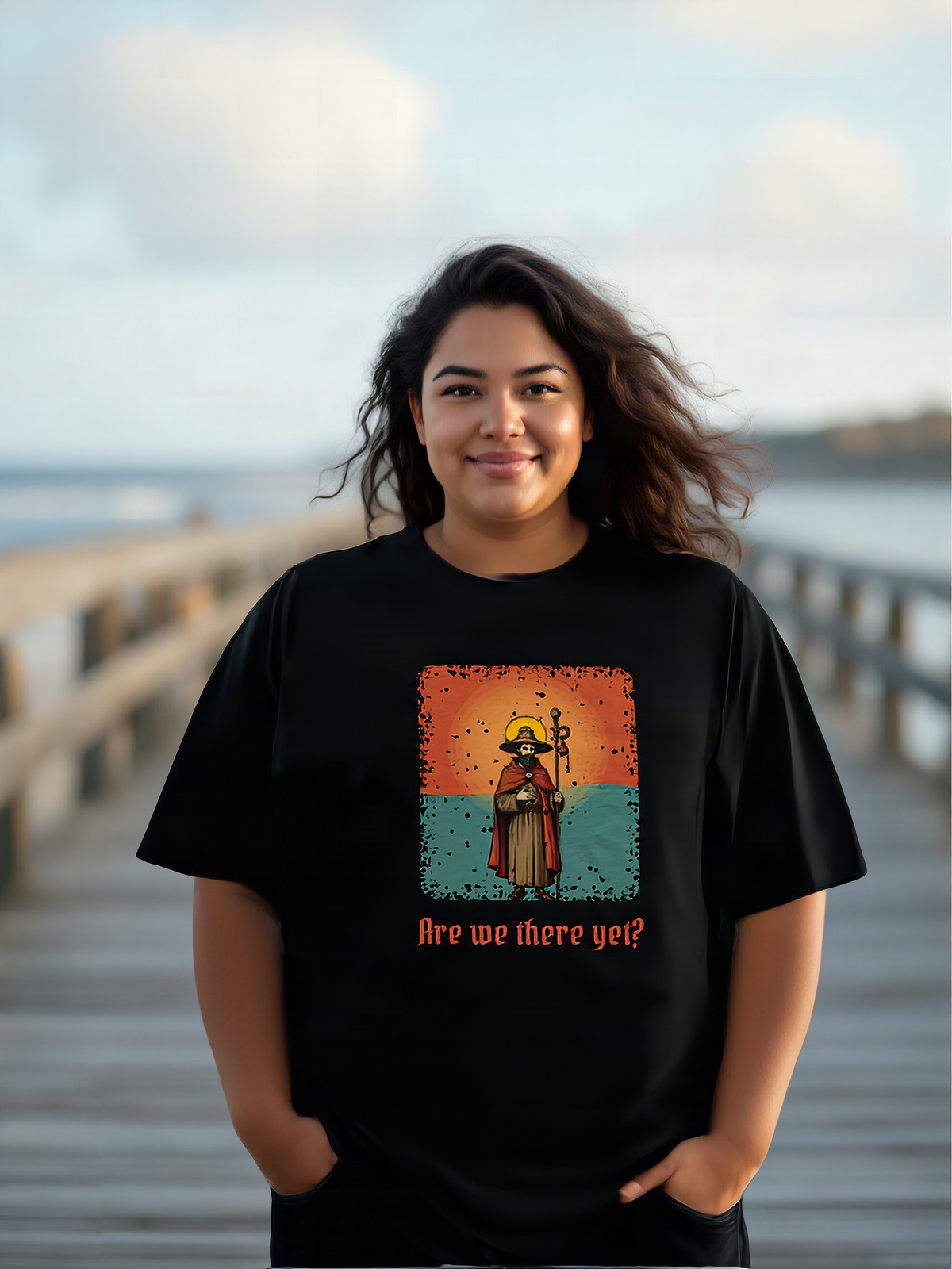 Mockup: AI-generated photo of the design worn by a model. The real shirt is printed to order; colours may vary slightly.