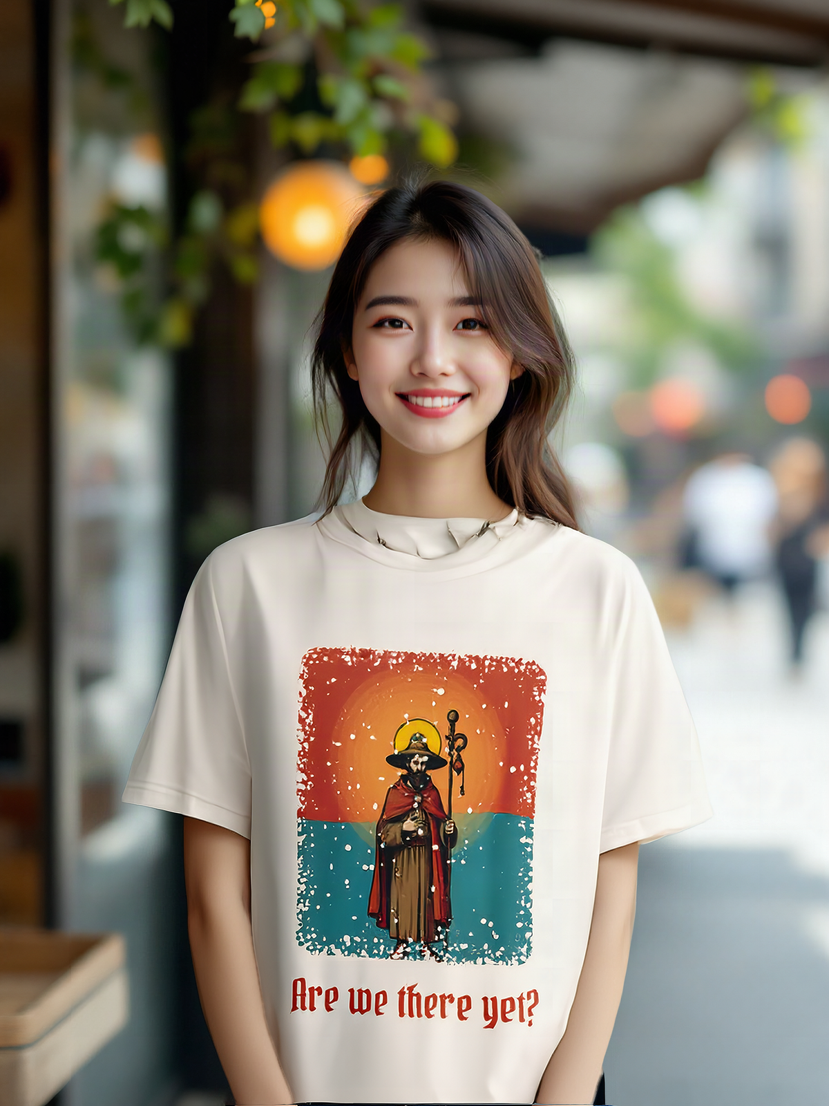 Mockup: AI-generated photo of the design worn by a model. The real shirt is printed to order; colours may vary slightly.
