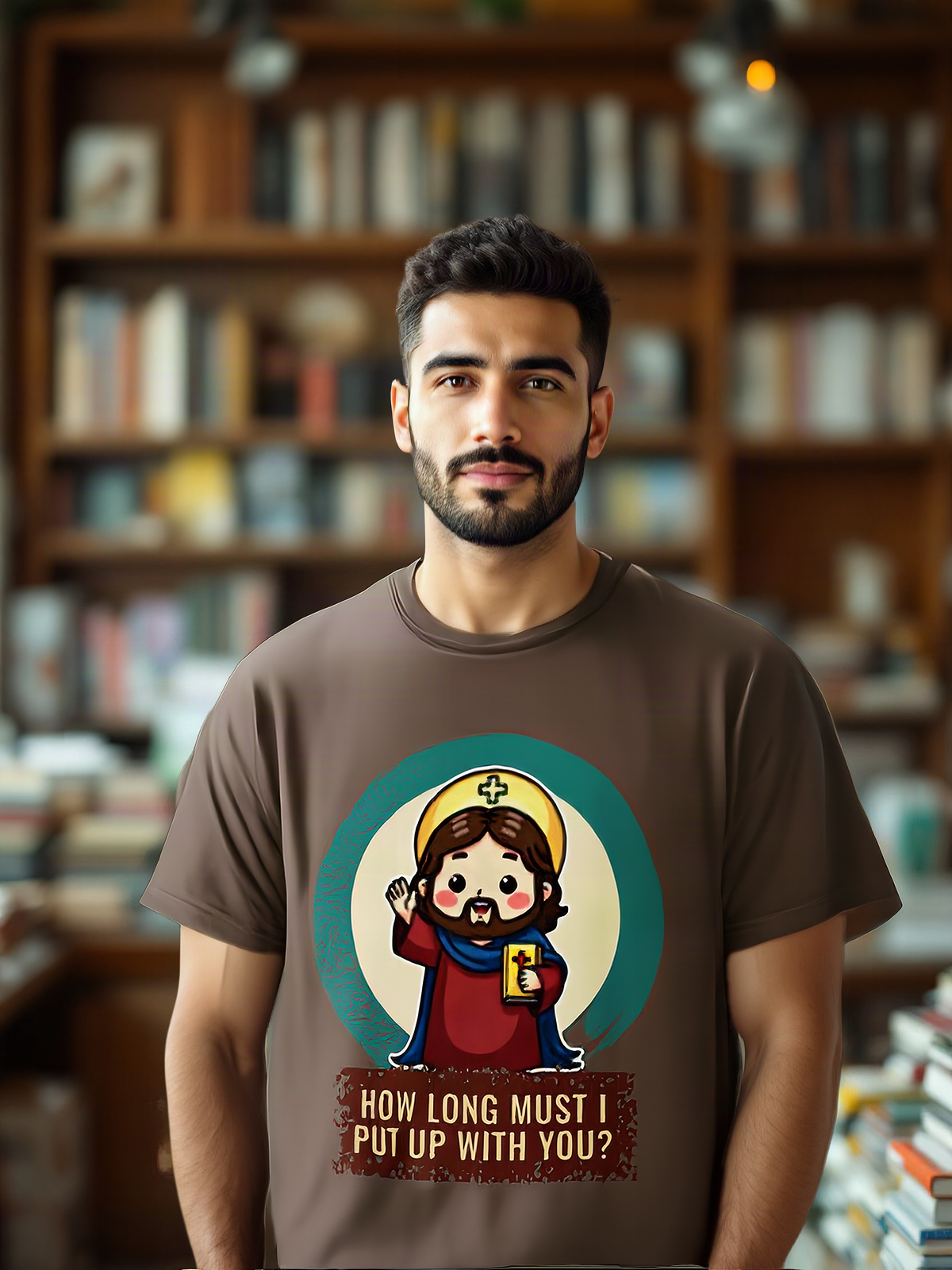 Mockup: AI-generated photo of the design worn by a model. The real shirt is printed to order; colours may vary slightly.