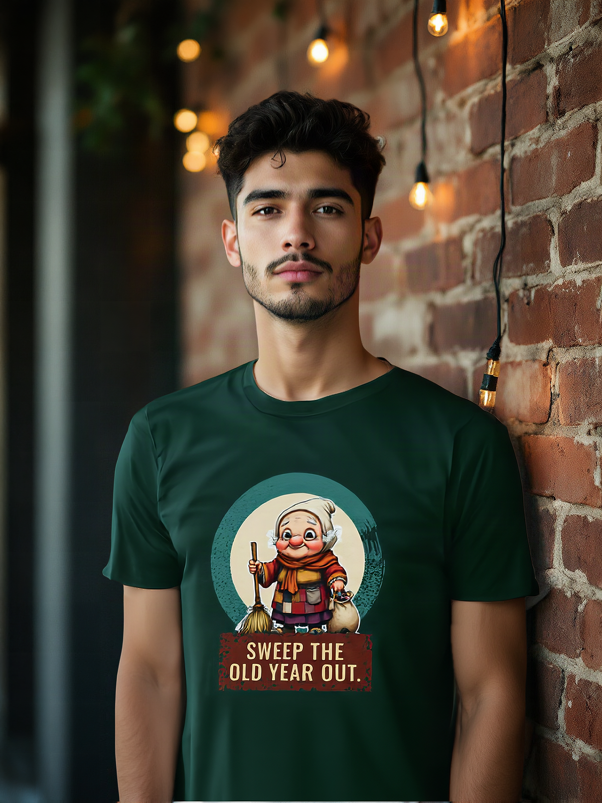 Mockup: AI-generated photo of the design worn by a model. The real shirt is printed to order; colours may vary slightly.