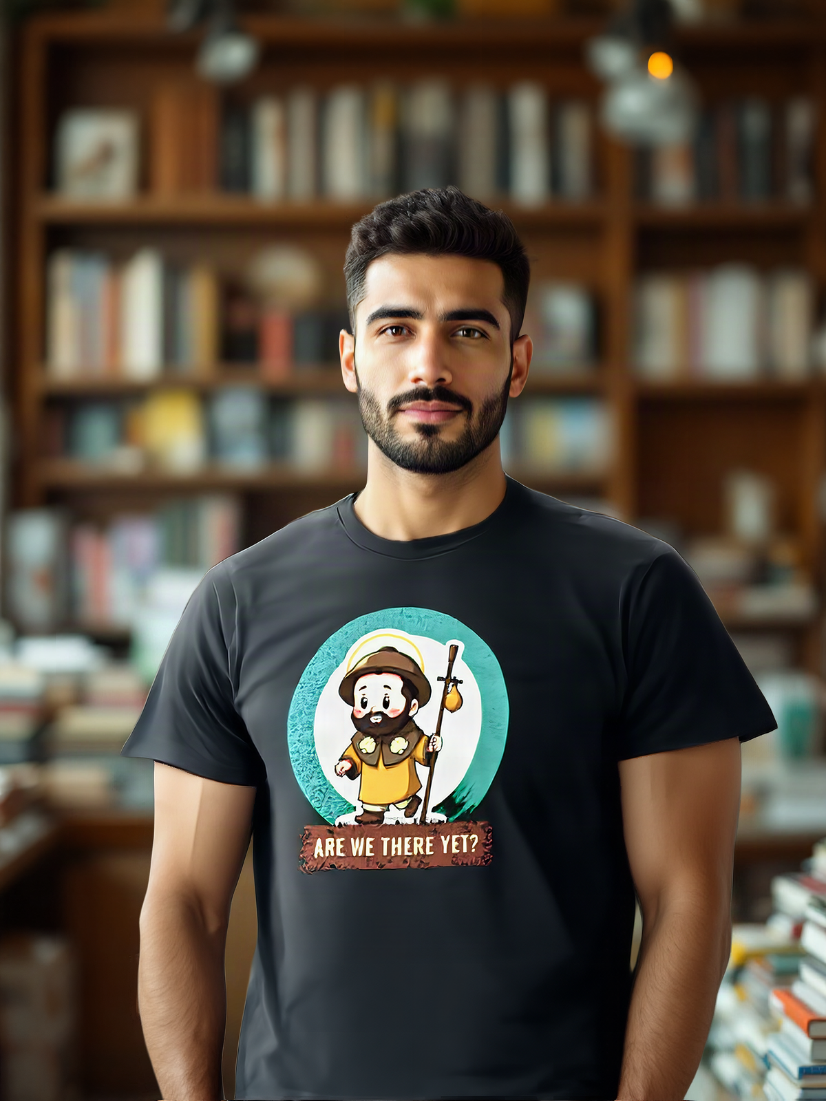 Mockup: AI-generated photo of the design worn by a model. The real shirt is printed to order; colours may vary slightly.