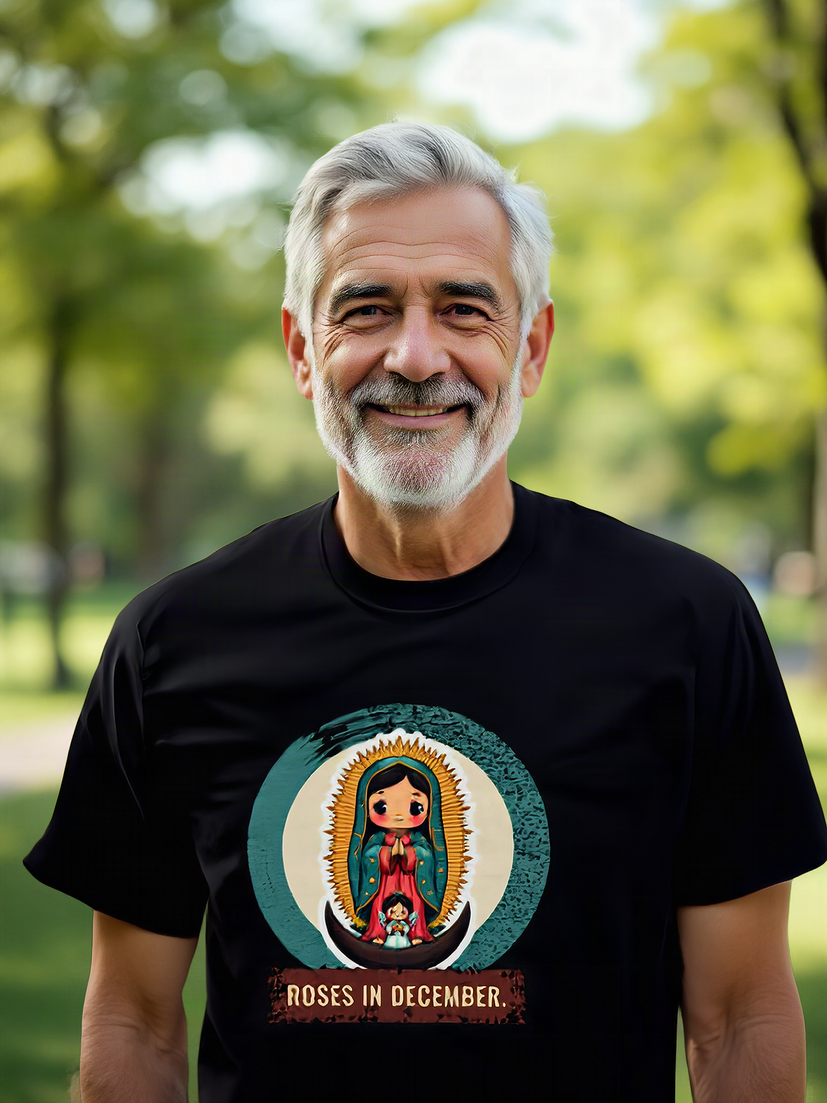 Mockup: AI-generated photo of the design worn by a model. The real shirt is printed to order; colours may vary slightly.