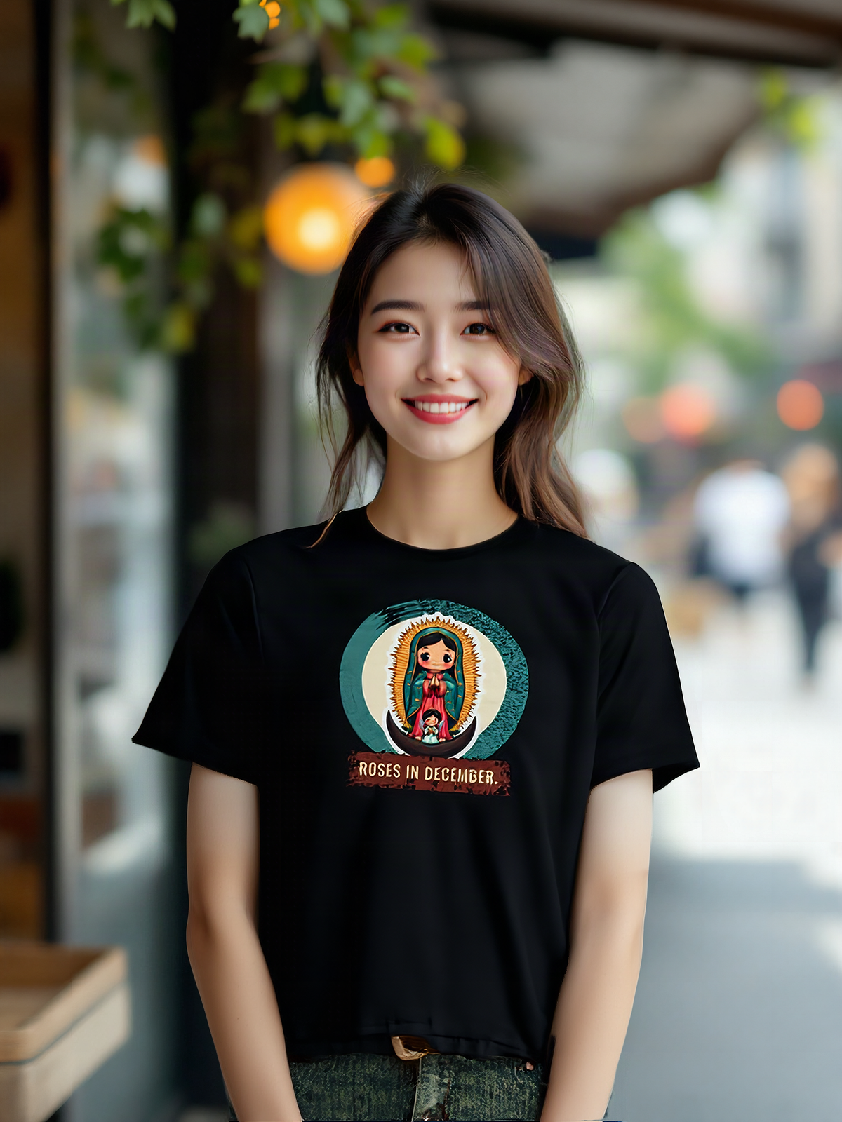 Mockup: AI-generated photo of the design worn by a model. The real shirt is printed to order; colours may vary slightly.