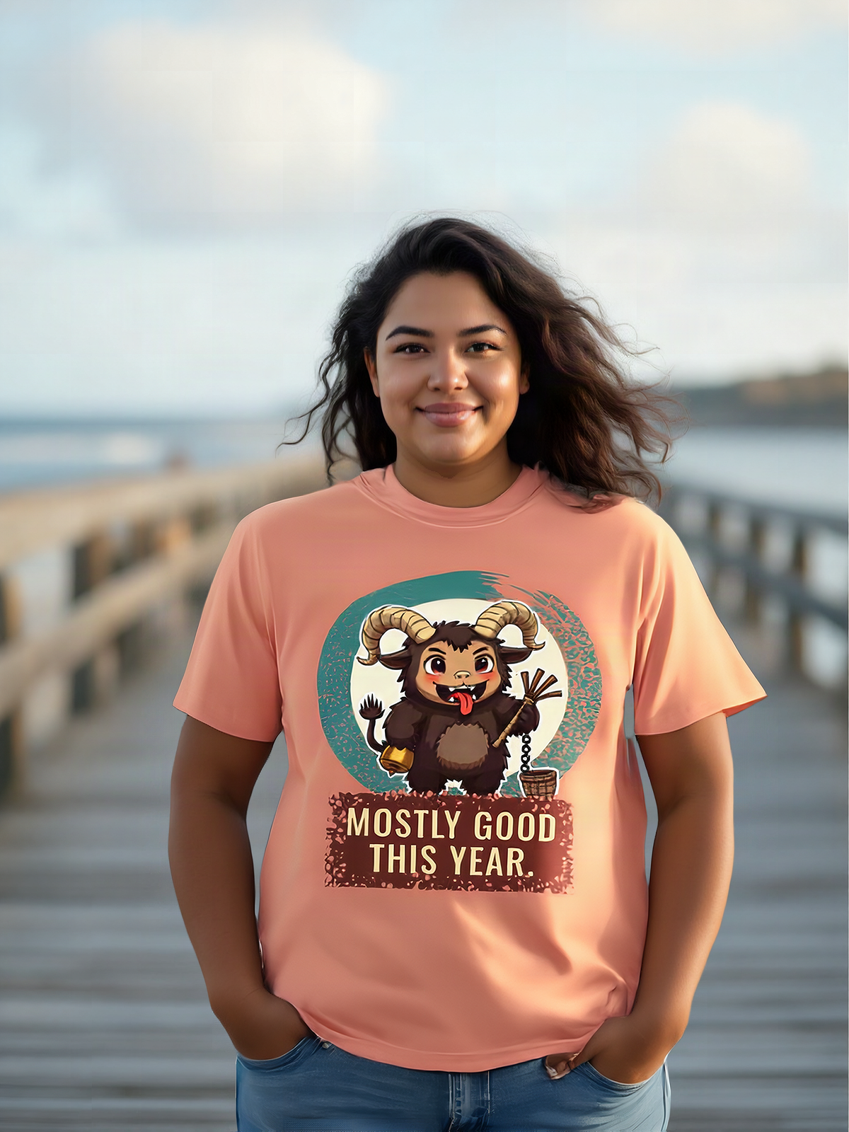 Mockup: AI-generated photo of the design worn by a model. The real shirt is printed to order; colours may vary slightly.